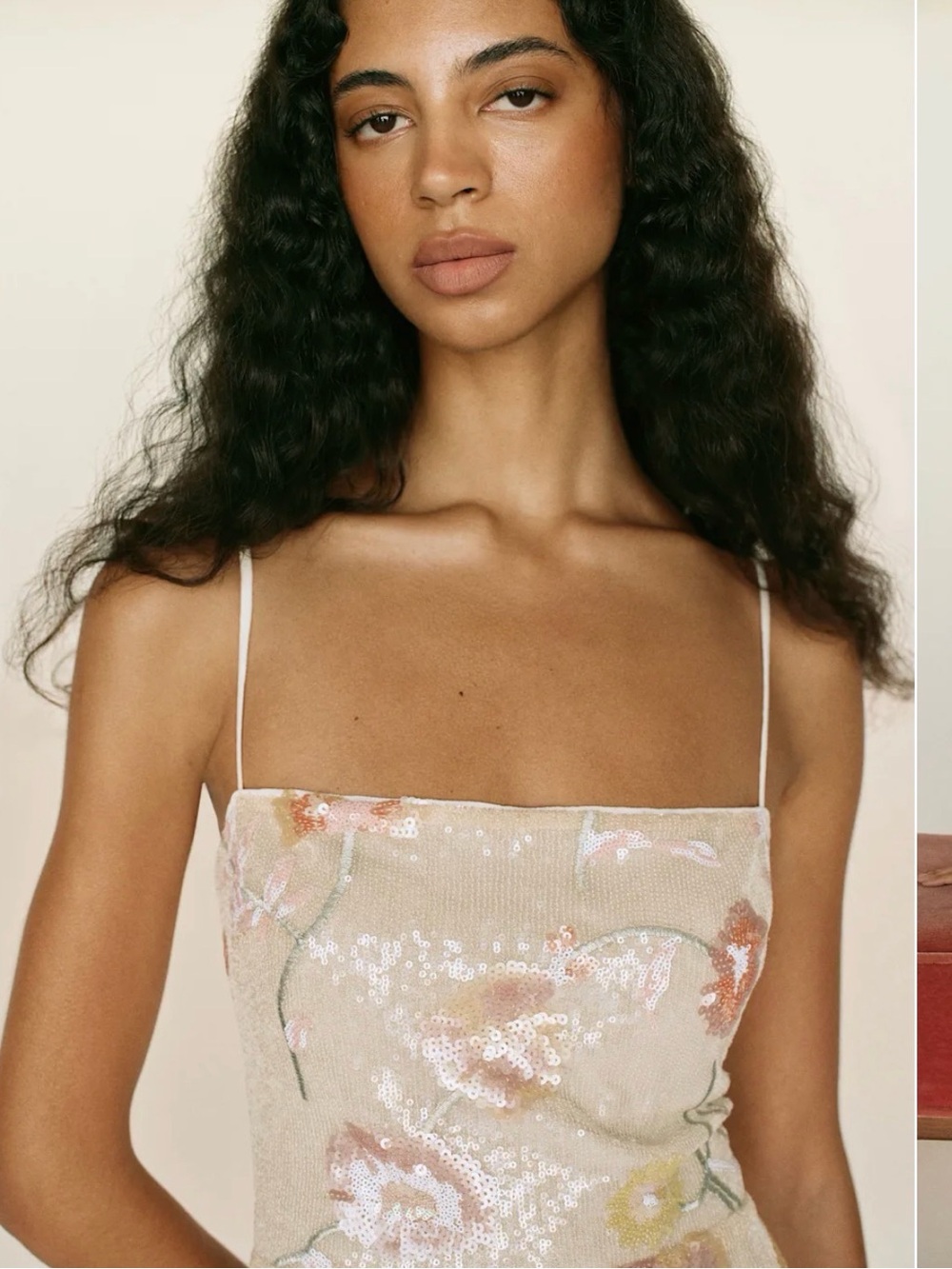 NWT Reformation ivory Frankie dress floral sequin midi maxi spaghetti strap $348 - Picture 2 of 6